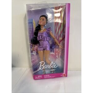 Barbie Deluxe Fashion Doll Dark Hair Purple Outfit Mattel New In Box Collectible